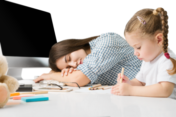 Mother working from home with a cute small kid.