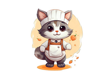 cat in a chef outfit. cat in a barista outfit. cartoon character illustrations