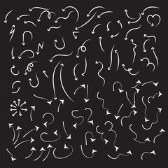 Thin arrows set for business plan, presentation and education. Sign, Symbol, Hand drawn arrow collection .Sketch doodle style. Collection of pointers.