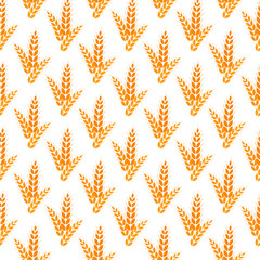 Seamless Oktoberfest pattern with ears of wheat on white background. Octoberfest traditional texture. Bavarian diamond wallpaper prints. Vector illustration