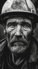 portrait of a person, black and white portrait of a miner, generative ai