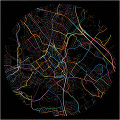 Colorful Map of Watford, East of England with all major and minor roads.