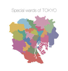 Fototapeta premium 東京都の地図 23区 東京都区部 影付き TOKIO map
