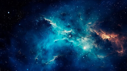 In the depths of space, a cosmic blue cloud as stars universe, Generative AI