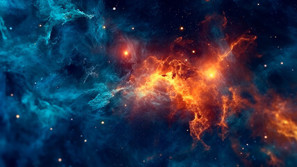 Naklejka premium A view of the blue galaxy, shimmering stars and swirling nebulae. Generative AI