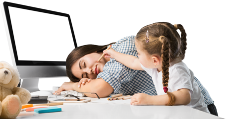 Mother working from home with a cute small kid.