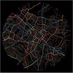Colorful Map of Cheltenham, South West England with all major and minor roads.
