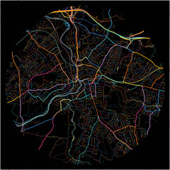 Colorful Map of Maidstone, South East England with all major and minor roads.