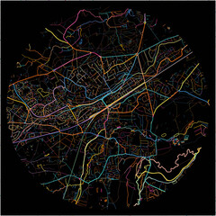 Colorful Map of Woking, South East England with all major and minor roads.