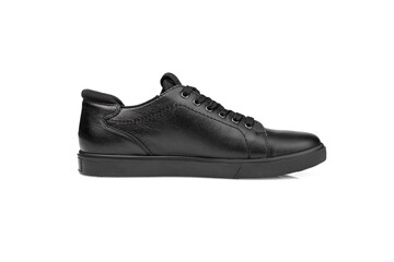 black leather sneakers on a white background