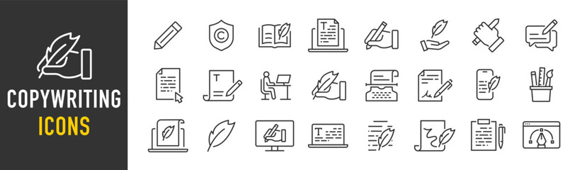 Copywriting web icons in line style. Document, writing, creative, signature, collection. Vector illustration. - obrazy, fototapety, plakaty