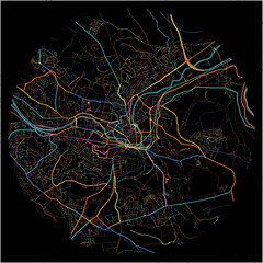 Colorful Map of Bath, South West England with all major and minor roads.