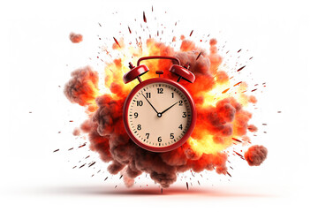 red alarm clock with bomb on a white background
