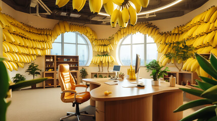 room made from bananas, office full of bananas, generative ai