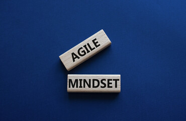 Agile Mindset symbol. Wooden blocks with words Agile MindsetAgile Mindset. Beautiful deep blue background. Business and Agile Mindset concept. Copy space. - obrazy, fototapety, plakaty