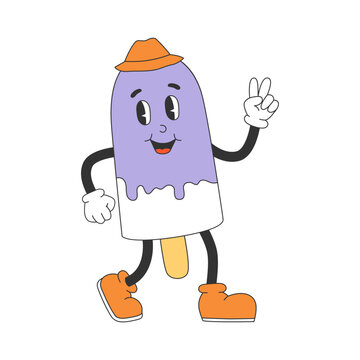 Cute popsicle character in y2k groovy style. Ice cream cartoon character in trendy retro style.