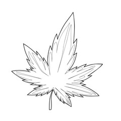 Marijuana leaf. Coloring. Black outline on a white background.
