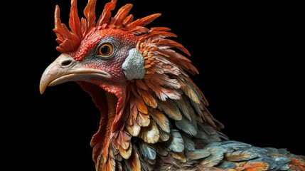 head of rooster, a reptilian rooster portairt, generative ai