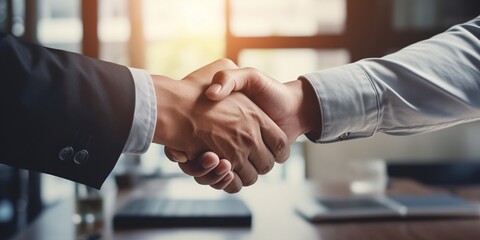 A handshake between a client and an insurance agent , concept of Professional relationship building, created with Generative AI technology