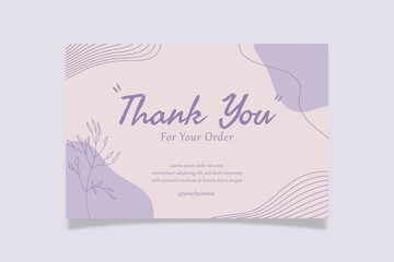 Beautiful Thank You Card Purple Pastel Design Template. Suitable For Online Business Fashion, Beauty, Cosmetic, Food Cake, Etc