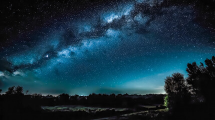 Fototapeta na wymiar Night Landscape: Exploring the Beautiful and colorful Milky Way Galaxy in the Background