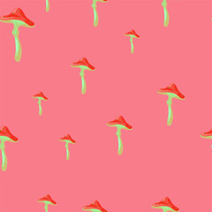 Magical fly agaric wallpaper. Fairytail mushrooms Seamless pattern.