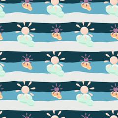 Sun seamless pattern in doodle style.