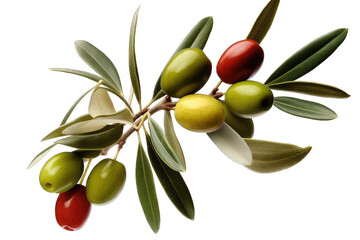 Olive branch with green olives isolated on transparent background