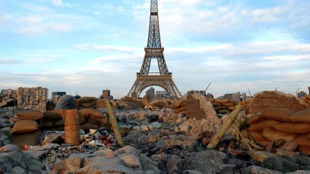 In the aftermath of civil war, rioting, and social unrest in Paris, France, the Eiffel Tower defiantly stands tall, symbolizing resilience and defiance.