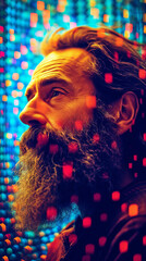 portrait of a person with a mask, abstract creative portrait of a bearded man, generative ai