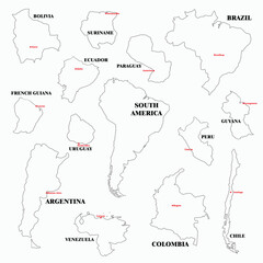 Obraz premium Doodle freehand drawing of Sourh America countries map.