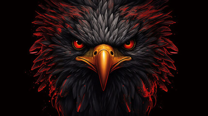 eagle with red wings, aggresive black and red eagle, generative ai