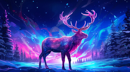 hand drawn cartoon illustration of an elk in winter field
