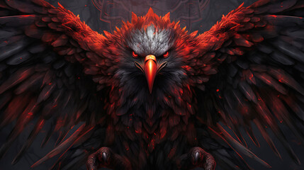 eagle with red wings, aggresive black and red eagle, generative ai