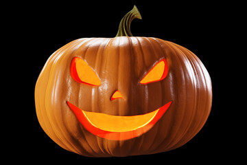 Halloween pumpkin. Glowing jack-o-lantern on black background. 3d rendering