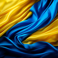 Flag of Ukraine yellow - blue color of silk fabric
