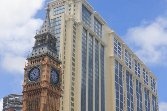 Macau, China July 2 2023: Big Ben
replica in The Londoner Macao, a new casino and resort with the theme of London