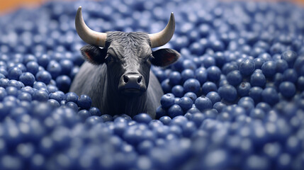 Blue bull looking to camera, generative ai
