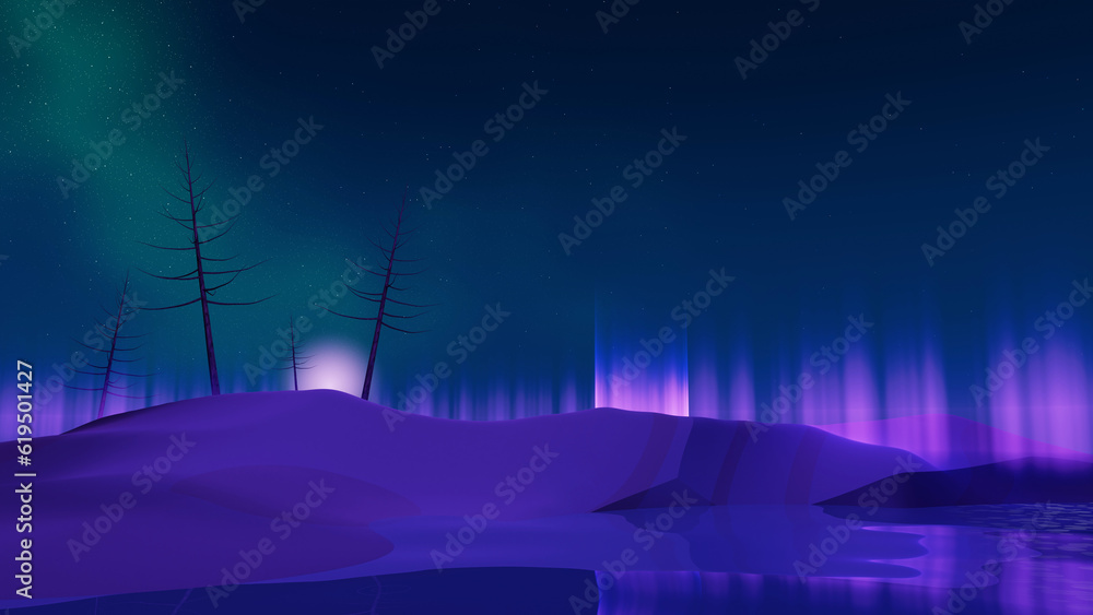 Wall mural 3d render surreal dune landscape background with alone tree, abstract fantastic desert dune in seaso