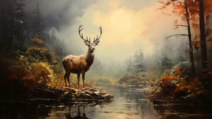 Tuinposter deer in the forest, generative ai © TheGoldTiger