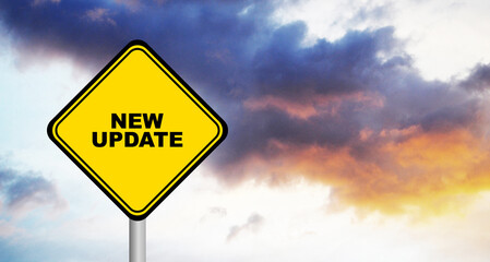 New update sign on sky background