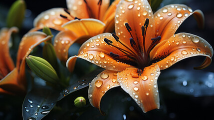 tiger lily on a black background, exotic flower, generative ai