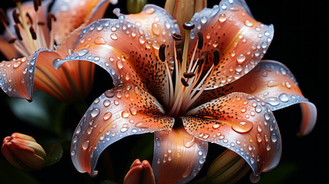 tiger lily on a black background, exotic flower, generative ai