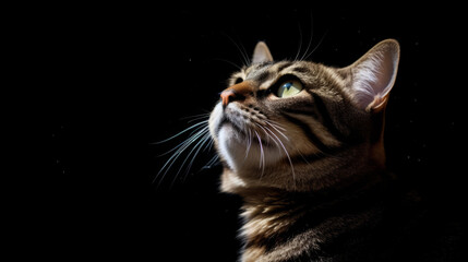 Obraz premium Portrait of cat looking up, generative ai