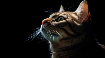 Portrait of cat looking up, generative ai