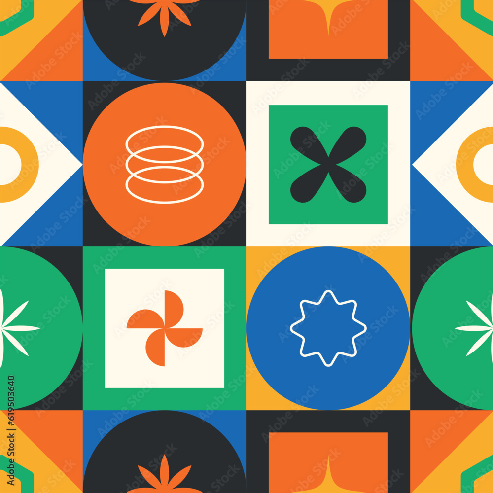 Poster seamless bauhaus pattern with brutalism forms. dynamic and striking design combining clean lines and