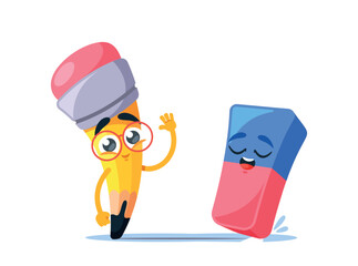 Cartoon Pencil And Eraser Characters, The Dynamic Duo Of The Classroom Bring Humor And Creativity To School Days