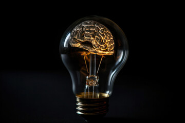 A glowing brain-shaped light bulb is a symbol of intelligence and innovative thinking, making it perfect for business and technology. AI Generative, Think idea concept