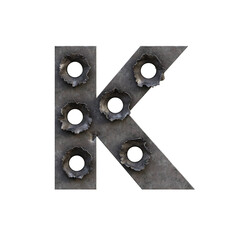 Bullet Holes in Iron 3D Alphabet or PNG Letters