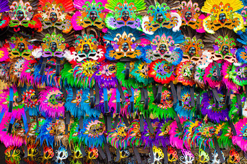 Mini Masks sold on the streets of Kalibo, Aklan, Philippines for the Ati-Atihan Festival in celebration of the Sto Nino - obrazy, fototapety, plakaty